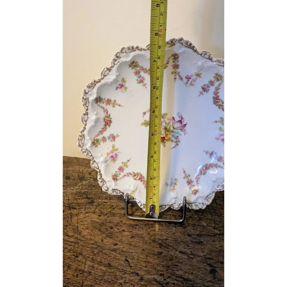 Antique M Z Austria L S S Carlsbad Scalloped Salad Plate Pink Rose Swags 8